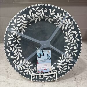 Set 4 GRAY & WHITE ABSTRACT FLORAL 10.5” Dinner Plates Melamine Cynthia Rowley